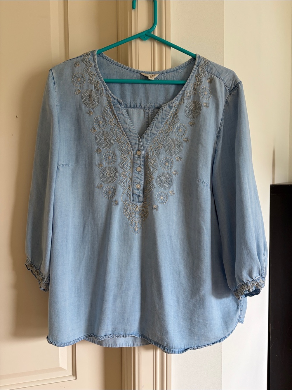 Sonoma Light Blue Embroidered V-Neck Tunic